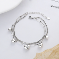 wholesale S925 Sterling Silver Japanese Korean Minimalist Sweet and Versatile Small Bead Three-Dimensional Little Heart Pendant Bracelet-0-0