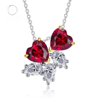 wholesale Metal: 925 Sterling Silver new style pigeon blood red ruby heart-shaped pendant necklace for women, sweet and elegant-N142-Red Diamond 925 Silver