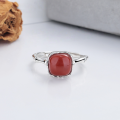 wholesale S925 Silver Cloud Tide Pavilion Vintage Square Candy South Red Agate Ancient Bamboo Joint Creative Design Trendy Adjustable Ring-0-1