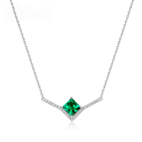 wholesale S925 Sterling Silver New Minimalist Geometric Cultivated Emerald Full Diamond Necklace High-end Sense Necklace Wholesale Customization-Thick Silver Platinum 925 Silver