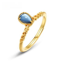 wholesale S925 Sterling Silver Minimalist Geometric Teardrop Ring with Swiss Blue Topaz, Adjustable Open Shank (Wholesale)-10K gold + swimming paint Adjustable opening