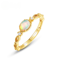 wholesale S925 Sterling Silver Gold-Plated Japanese Light Luxury Hollow Iridescent Synthetic Opal Ring for Women, Versatile Stacking Ring, Niche Hand Accessory-0-0