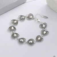 wholesale S925 Sterling Silver Retro Heavy-Duty Interwoven Weave Pattern Heart Cutout Link Bracelet, Unique Niche Euro-American Style-158SM/approx. 17.2g 925 silver