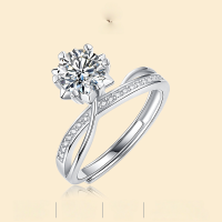 wholesale S925 Sterling Silver Ring Starlight Snowflake Moissanite New Style Silver Inlaid Source Accessories Gift Ready for Wholesale-1 carat Moissanite diamond Adjustable opening