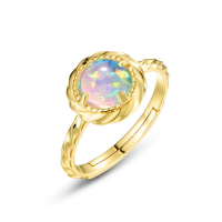 wholesale 10K Gold Plated 925 Silver Opal Ring, Japanese and Korean Style Fashion Minimalist Retro Elegance, Wholesale Custom Manufacturer-10K gold + swimming paint Adjustable opening