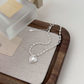 wholesale S925 Sterling Silver Tiny Grain Heart Best Friend Bracelet for Women, Korean New Style, Ins Minimalist Design, Elegant Heart-shaped-0-1