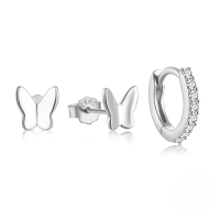 wholesale 925 Sterling Silver Minimalist Geometric Butterfly Stud Hoop Earrings Set, Hot-selling Ins Earrings For Women-3-piece set - Platinum #2 925 silver