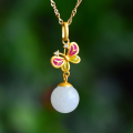 wholesale 925 Silver Gold Plated with Cold Enamel Butterfly Inlaid Natural Hetian Jade Pendant for Hanfu Ancient Style Beaded Wholesale-0-0