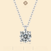 wholesale S925 Silver Minimalist Versatile Four-Prong Pendant Necklace, Non-Tarnishing Women's High-End Moissanite Necklace with Trendy Elegance-Moissanite 1 carat