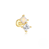 wholesale S925 Sterling Silver Geometric Opal And Zircon Flat Head Labret Stud With Internal Threading, Cross-border Bestseller-Single gold #4