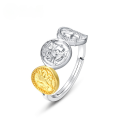wholesale S925 silver gold-plated vintage coin ring, Japanese new style, two-tone electroplated, adjustable open ring, drop shipping available-0-0