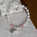 wholesale 999 Silver National Style Design Attracting Wealth and Blessing Character Plaque Strawberry Quartz Cat's Eye Light Bead Bracelet S7389-0-1