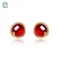 wholesale S925 Sterling Silver Gold-Plated Minimalist Geometric Red Garnet Cabochon Stud Earrings for Women, High-End Niche Jewelry Wholesale-0-0