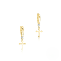 wholesale S925 Sterling Silver Star Moon Opal Inlaid Cross Earring Hoop-Gold-Cross Model 925 Silver