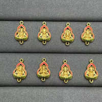 wholesale Metal: S925 Silver Gold Plated Enamel Eight Great Guardian Deities Double Ear Spacer Bead Earring Pendant Zodiac Birth Buddha Twelve Chinese Zodiac Charms-Sheep Monkey (Mahavairocana)