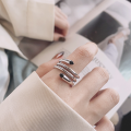 wholesale S925 silver fashion Korean and Japanese multi-layer line black drip glue minimalist plain circle creative trendy open ring-0-3