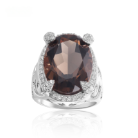 wholesale S925 silver natural smoky quartz ring, fashionable and luxurious with a unique design, high-end setting featuring a 13*18mm gemstone ring-Natural Smoky Quartz>US Size 6