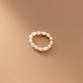 wholesale Metal material irregular pearl tail ring for women, summer fresh and elegant elastic string bead ring J9175-0-2