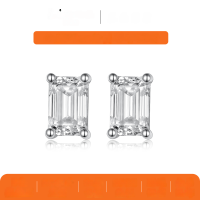 wholesale Metal S925 Silver Moissanite Square Stud Earrings for Women, Ins Design Sense, Light Luxury and Simple Ear Accessories, Cross-Border Hot Selling, Ready-to-Ship Geometric Style-Silver (with certificate)  925 silver