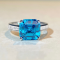 wholesale S925 Sterling Silver As-cut Square Ring for Women, Emerald Aquamarine Gemstone Tower Ring for Banquets-0-0