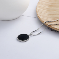 wholesale S925 Sterling Silver European and American Cross-Border Round Double-Sided Epoxy H Pendant Trendy Unisex Necklace-YL234/approx. 8.93g 925 silver