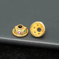 wholesale Gold-plated 925 Sterling Silver Hand-engraved Flower Bead Cap with Ruby and Sapphire Inlays for DIY Bracelet Accessories-0-7