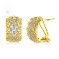 wholesale Metal filigree openwork diamond-encrusted Italian textured carved floral earrings, vintage style lightweight luxury high-end ear accessories-E337 Gold &gt;925 Silver