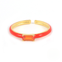 wholesale S925 Sterling Silver Square Zircon Enamel Ring,ins-Gold-5 Rose Red Opening adjustable