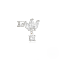 wholesale S925 Sterling Silver Marquise Crown Double-sided Threaded Cartilage Earring With Zircon-Single platinum #4