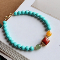 wholesale 925 Silver with Natural Moss Agate 6mm Single Strand Bracelet, Set with Full-Flesh Southern Red Agate Multi-Gem Accents, Niche Design-Natural Monzon 6mm Single Loop Bracelet