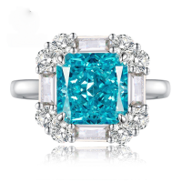 wholesale 925 Sterling Silver Mu Jing Jewelry New 8*8 Aqua Ice Flower Cut High-End Fashion Square Ring for Women-R614 Aquamarine No. 6