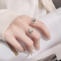 wholesale S925 Sterling Silver Retro Vintage Bamboo Joint Adjustable Open Ring-0-0