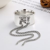 wholesale S925 Sterling Silver Korean-style Wide Band Statement Solitaire Ring with Interlocking Fringe Chain Trendy Adjustable Open Ring-YJ908/approx. 6.4g Adjustable opening
