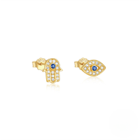 wholesale S925 Sterling Silver Evil Eye Earrings With Petal Teardrop Design And Crystal Accents-Gold#1 925 Silver