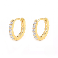 wholesale S925 Sterling Silver With Colorful Zircons Classic Hoop Earrings,-Gold-White Diamond