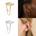 wholesale S925 Sterling Silver Single Row Zircon Double Layer Chain Tassel Ear Climber Earring-0-1