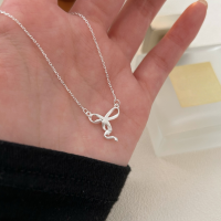 wholesale S925 Sterling Silver Korean Version Timeless Bow Necklace for Women, Small and Exquisite, Light Luxury, Fresh Style, Best Friend Collarbone Chain-Sterling silver