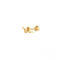 wholesale S925 Sterling Silver Mini Snake Stud Earrings With Zircon Accents, Threaded Piercing Ear Bone Stud, Trendy Euro-american Style-Single gold-style 1