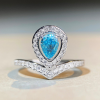 wholesale S925 Sterling Silver Water Drop Crown Ring, Aquamarine Ice Flower Cut Ring, Pear-Shaped Blue Diamond Ring, Zircon Ring, High Carbon Diamond Ring-Blue Diamond-CBJZ374>No. 6