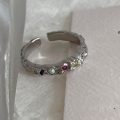 wholesale 925 Sterling Silver Opal Ring with Small Colorful Diamonds, Ins Style Stackable Ring for Women, Sweet and Edgy Fashion-0-5