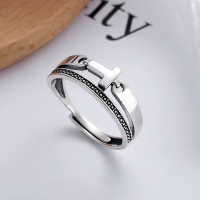 wholesale S925 Sterling Silver Trendy Street Style Double-Layer Hollow Roman Numeral T Accent Open Ring-YFJ401/approx. 2.5g Adjustable opening