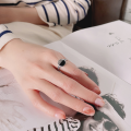 wholesale S925 Sterling Silver Korean Japanese Style Black Enamel Small Smile Ring Ins Minimalist Style Elegant Ring for Women-0-2