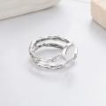 wholesale S925 Sterling Silver Creative Tin Foil Pattern Double Layer Irregular Open Ring Trendy Unisex Hip-Hop Index Finger Ring-0-2