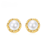 wholesale S925 Silver Geometric Natural Pearl Earrings for Women, Minimalist Vintage Design, Small and Chic-10K gold + swimming paint  925 silver