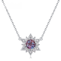 wholesale S925 silver new fashion trendy snowflake pendant necklace with lab-grown alexandrite cross-border supply-Thick Silver Platinum>925 Silver