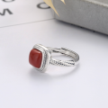 wholesale S925 silver vintage-inspired fashion square sugar inlaid with Nanhong agate Chinese-style design open ring-0-2