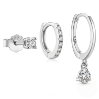 wholesale 925 Sterling Silver Daily Elegant Inlaid Zircon Set Earrings Women's Classic Hot-sale Ins Hoop Stud Earrings-3-piece set - Platinum 925 silver