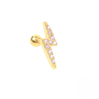 wholesale S925 Sterling Silver Single Lightning Prong-set Zircon Threaded Ear Stud, Trendy Ins Cartilage Piercing Earring-Gold Single-Pink Diamond