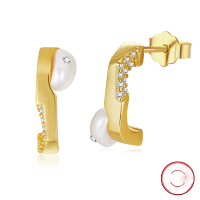 wholesale S925 Sterling Silver, 14K Gold Irregular Geometric Cultured Freshwater Pearl Earrings Factory Direct-14K gold, natural freshwater pearl, approximately 1.86g 925 silver