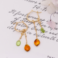 wholesale S925 Silver Plated 14K Gold Peridot and Amber Earrings in Japanese Retro Marrakech Style-0-0